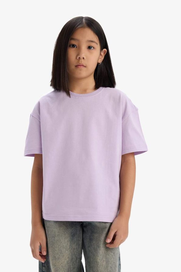 Girls' Relaxed Fit Crew Neck Basic Short Sleeve T-Shirt
