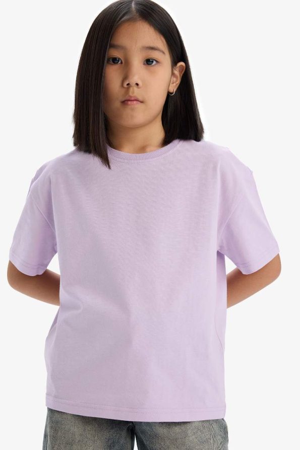 Girls' Relaxed Fit Crew Neck Basic Short Sleeve T-Shirt