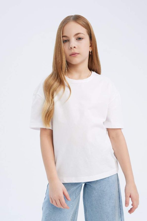 Girls' Relax Fit Crew Neck Basic Short Sleeve T-Shirt