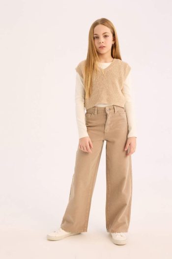 Girls' Wide Leg Cotton Trousers