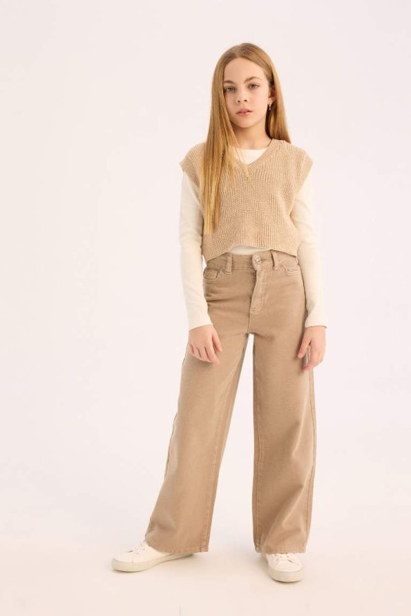 Girls' Wide Leg Cotton Trousers