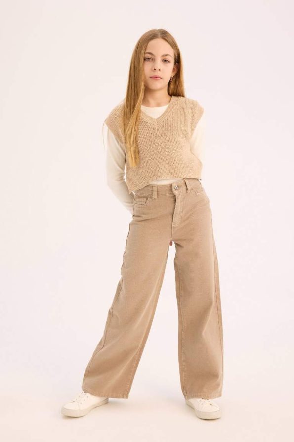 Girls' Wide Leg Cotton Trousers