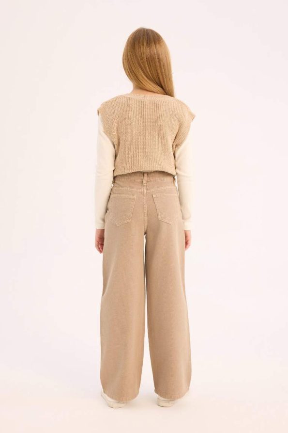 Girls' Wide Leg Cotton Trousers