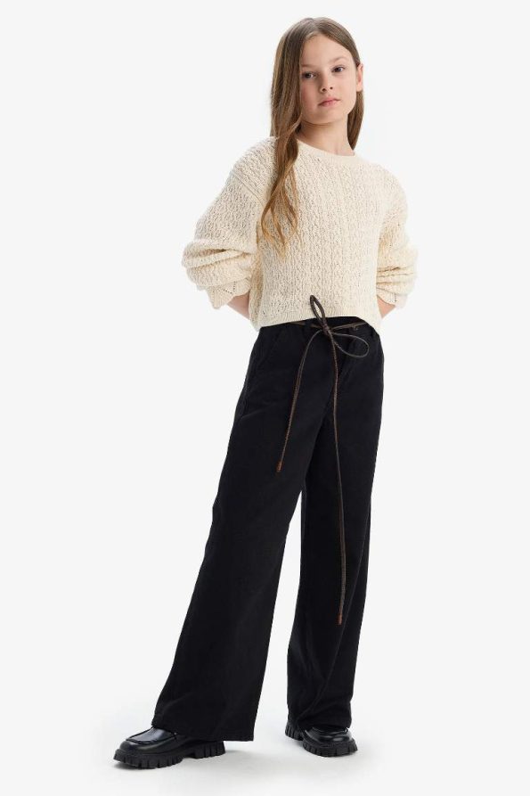 Girls' Wide Leg Cotton Trousers