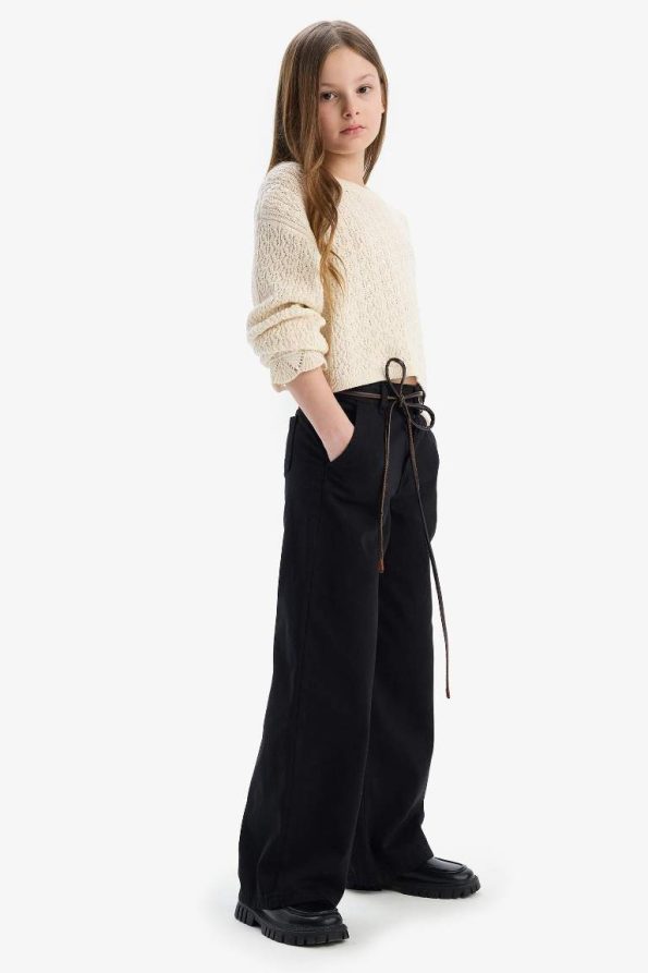 Girls' Wide Leg Cotton Trousers