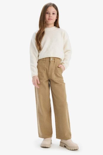 Girls' Wide Leg Cotton Trousers