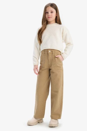 Girls' Wide Leg Cotton Trousers