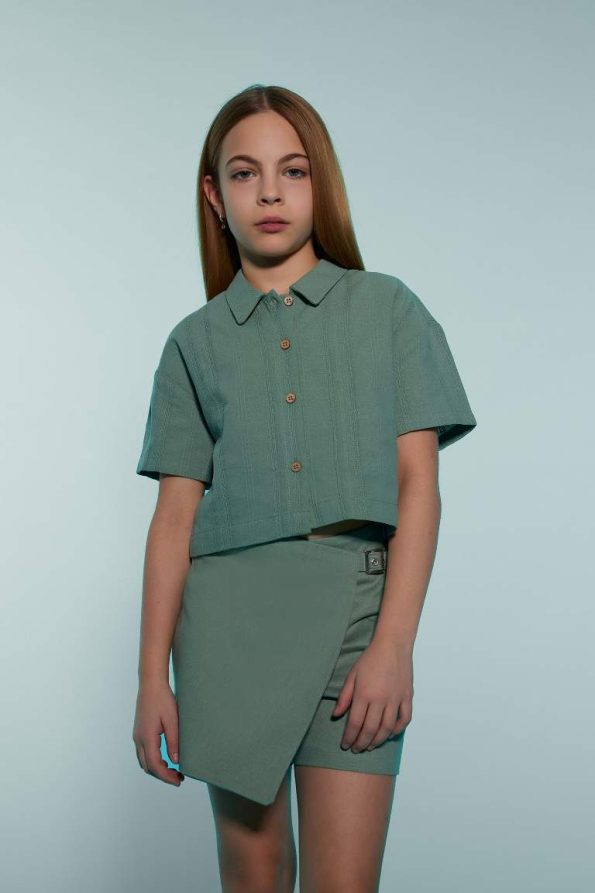 Girls' Cropped Fit Linen Short Sleeve Shirt
