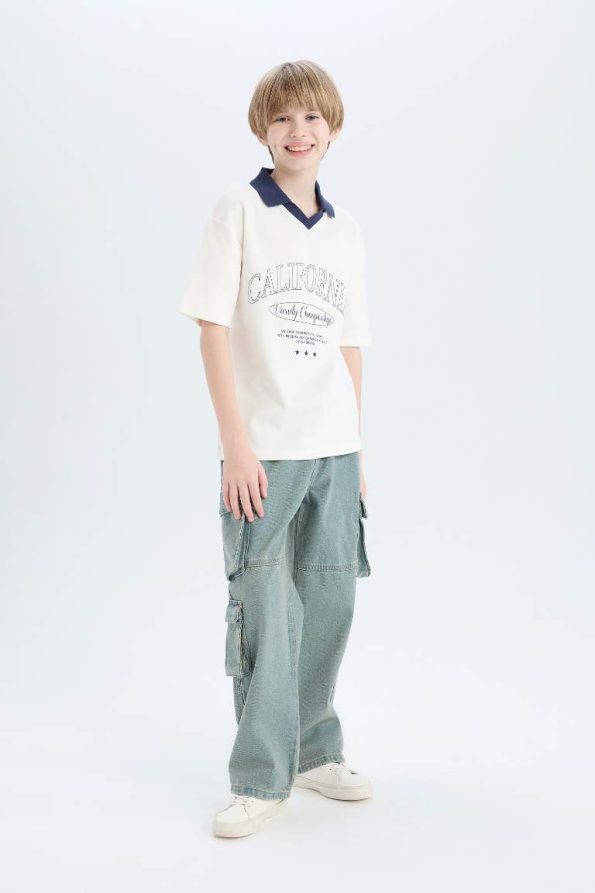 Boys' Oversized Fit Printed Polo Short Sleeve T-Shirt