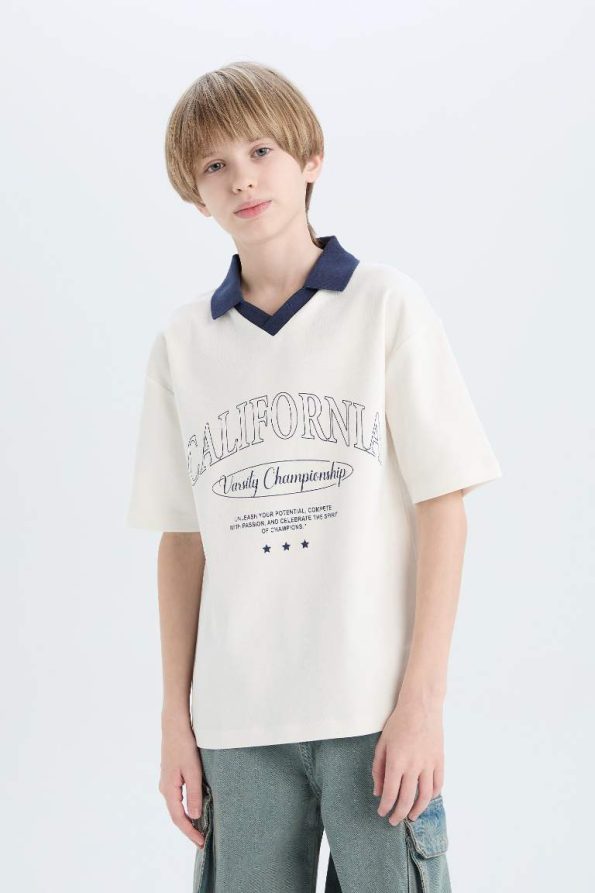 Boys' Oversized Fit Printed Polo Short Sleeve T-Shirt
