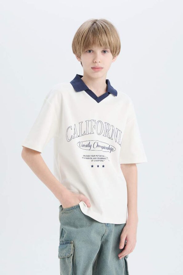 Boys' Oversized Fit Printed Polo Short Sleeve T-Shirt