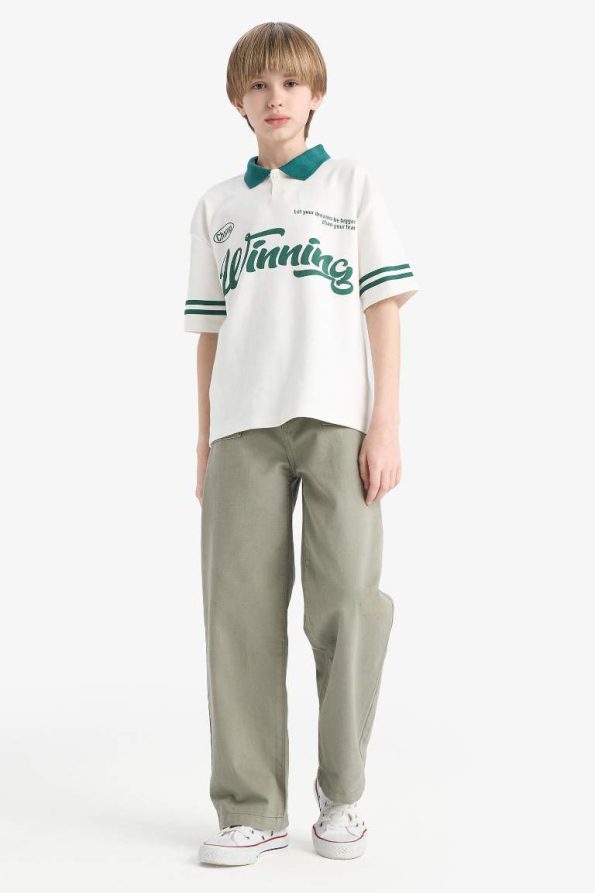 Boys' Oversized Fit Printed Polo Collar Short Sleeve T-Shirt