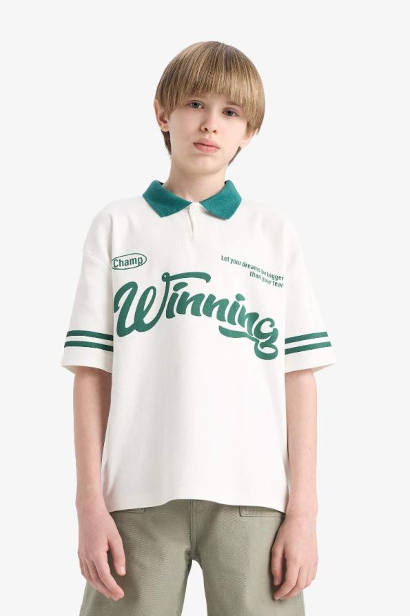 Boys' Oversized Fit Printed Polo Collar Short Sleeve T-Shirt