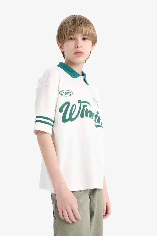 Boys' Oversized Fit Printed Polo Collar Short Sleeve T-Shirt