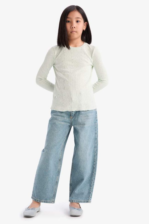Girls' Slim Fit Long Sleeve Crew Neck T-Shirt