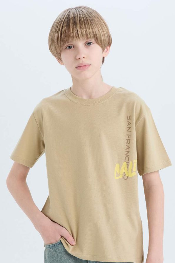 Boys' Short Sleeve Crew Neck T-Shirt with Back Print