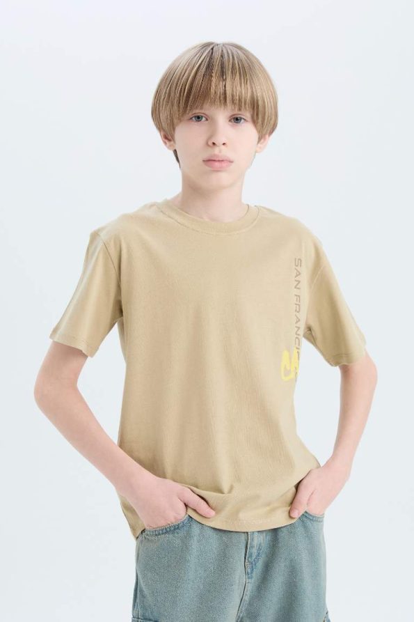 Boys' Short Sleeve Crew Neck T-Shirt with Back Print