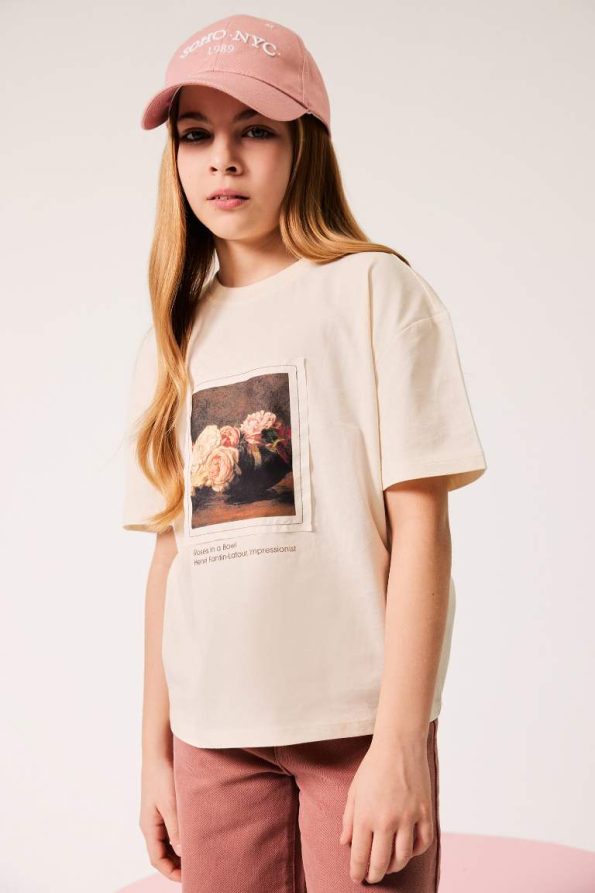 Girls' Oversized Wide Fit Printed Short Sleeve T-Shirt
