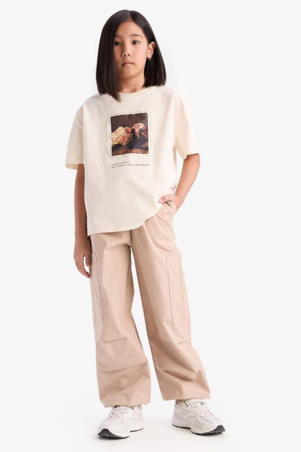 Girls' Oversized Wide Fit Printed Short Sleeve T-Shirt