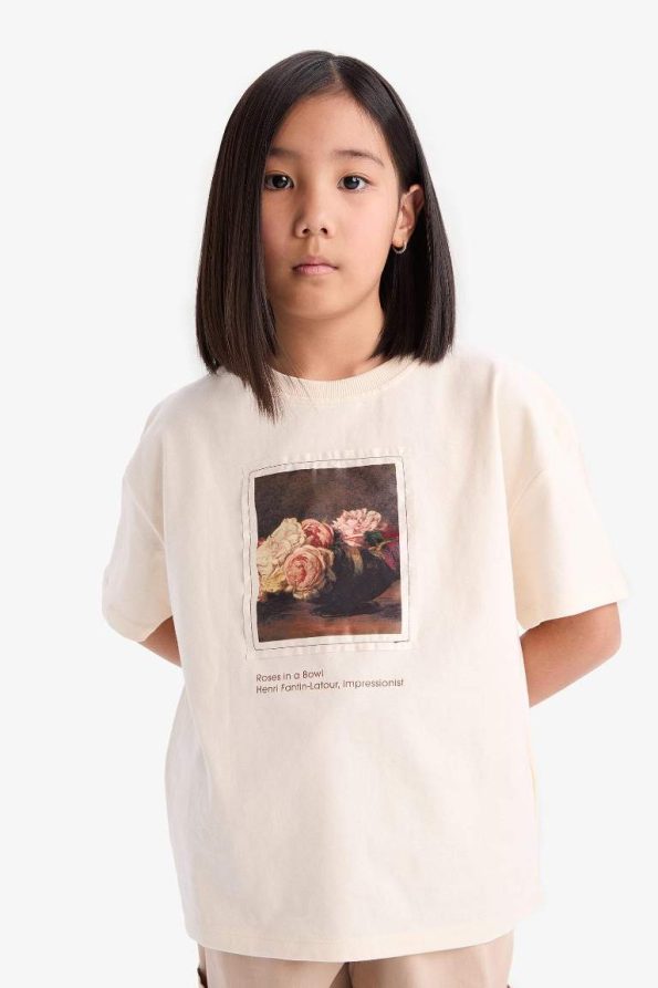 Girls' Oversized Wide Fit Printed Short Sleeve T-Shirt