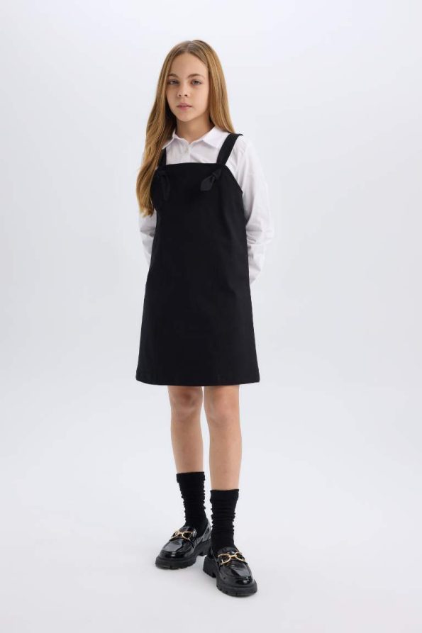Girls' Sleeveless Gabardine Pinafore Dress