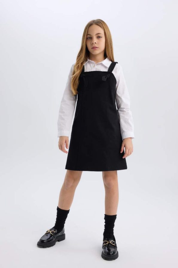 Girls' Sleeveless Gabardine Pinafore Dress