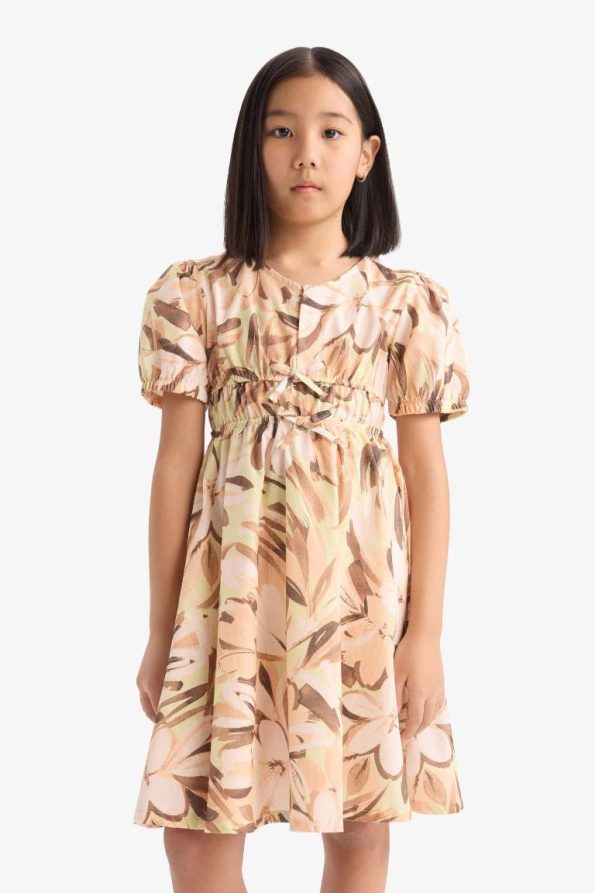 Girls' Cotton Printed Short Sleeve Summer Dress