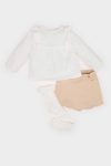 Girls' Baby 3-Piece Set with Long Sleeve Top and Elastic Waist Shorts Skirt