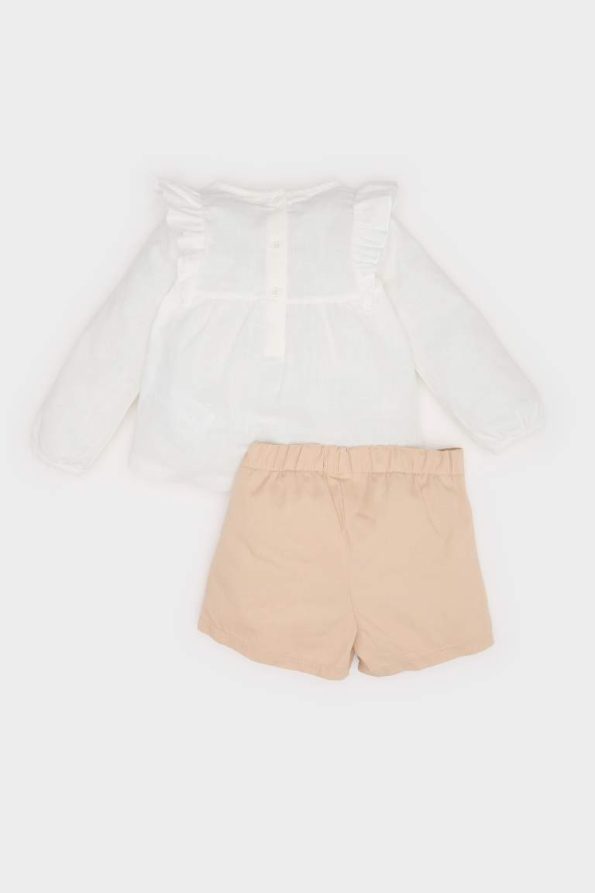 Girls' Baby 3-Piece Set with Long Sleeve Top and Elastic Waist Shorts Skirt