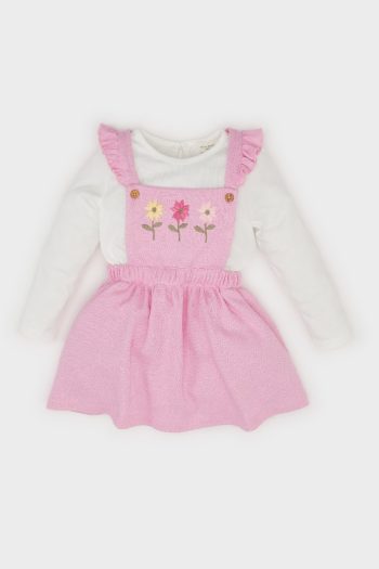 Girls' Baby 2-Piece Set with Long Sleeve Top and Pinafore Dress
