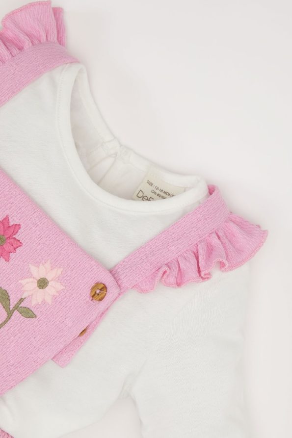 Girls' Baby 2-Piece Set with Long Sleeve Top and Pinafore Dress