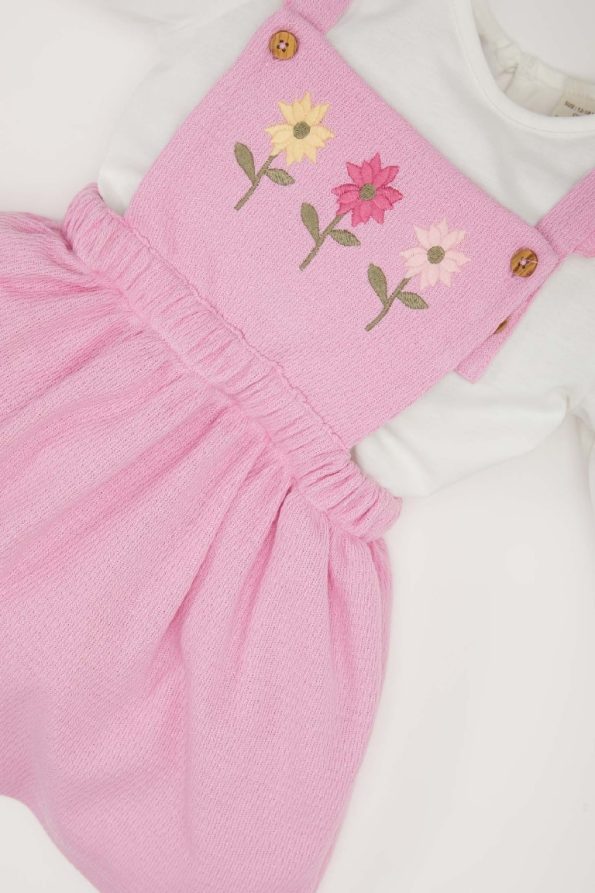 Girls' Baby 2-Piece Set with Long Sleeve Top and Pinafore Dress
