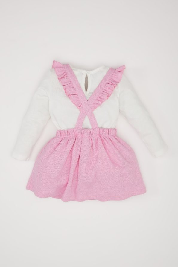 Girls' Baby 2-Piece Set with Long Sleeve Top and Pinafore Dress