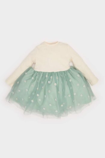 Girls' Floral Long Sleeve Tulle Dress
