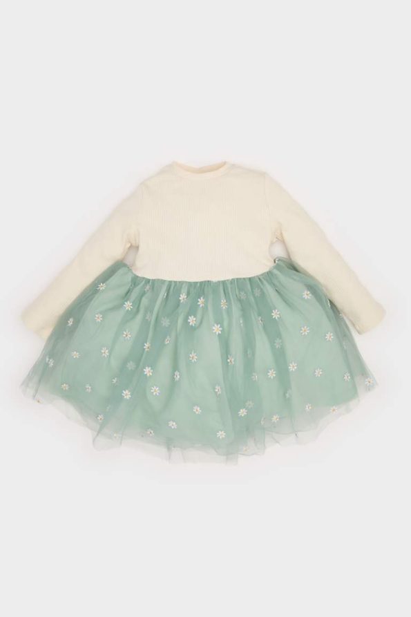 Girls' Floral Long Sleeve Tulle Dress