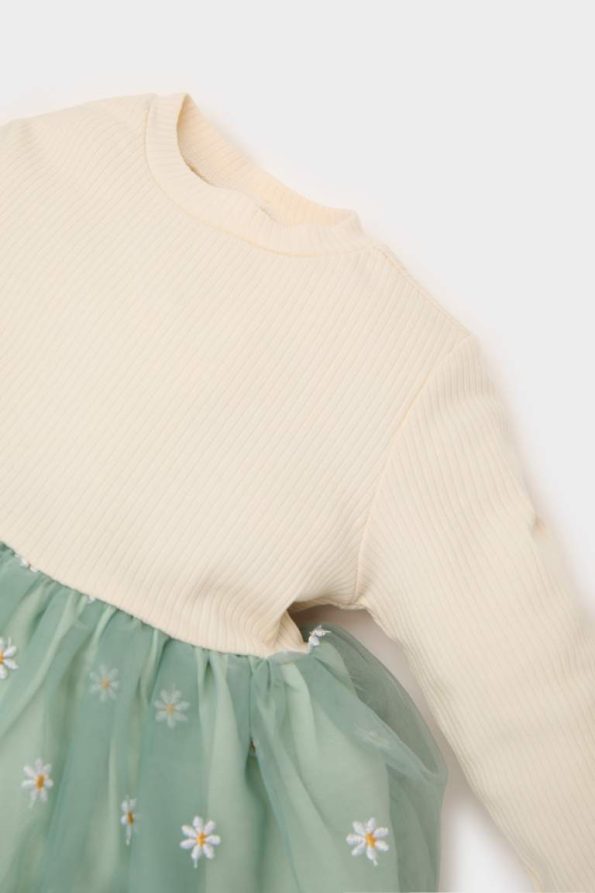 Girls' Floral Long Sleeve Tulle Dress