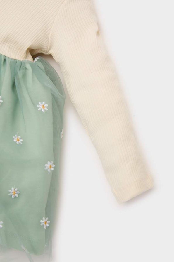 Girls' Floral Long Sleeve Tulle Dress