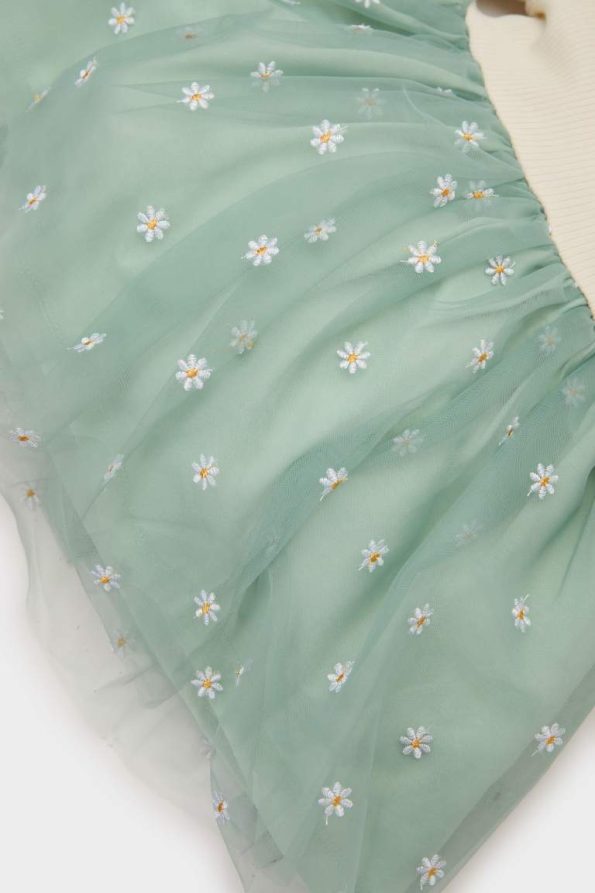 Girls' Floral Long Sleeve Tulle Dress