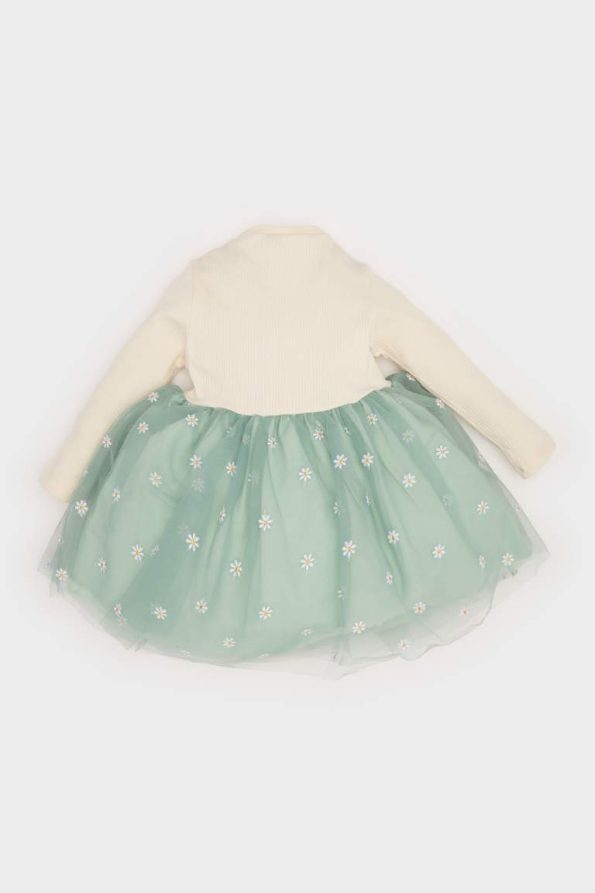 Girls' Floral Long Sleeve Tulle Dress