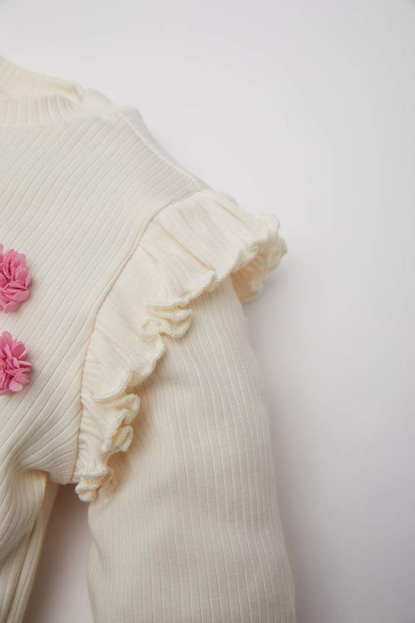 Girls' Long Sleeve Floral Ribbed T-Shirt