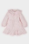 Girls' Floral Long Sleeve Twill Dress with Large Collar