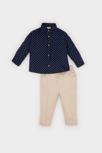 Boys' 2-Piece Outfit with Printed Shirt and Elastic Waist Pants