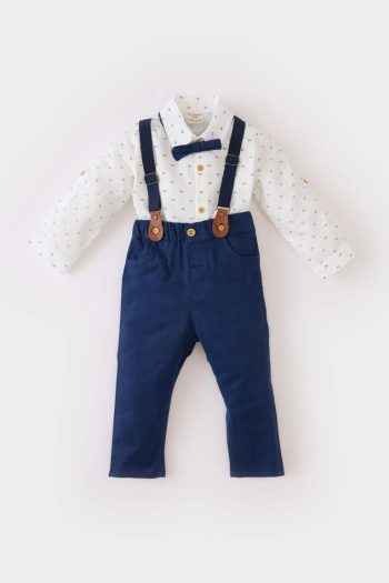 Boys' 3-Piece Outfit with Patterned Long Sleeve Shirt, Pants, and Suspender