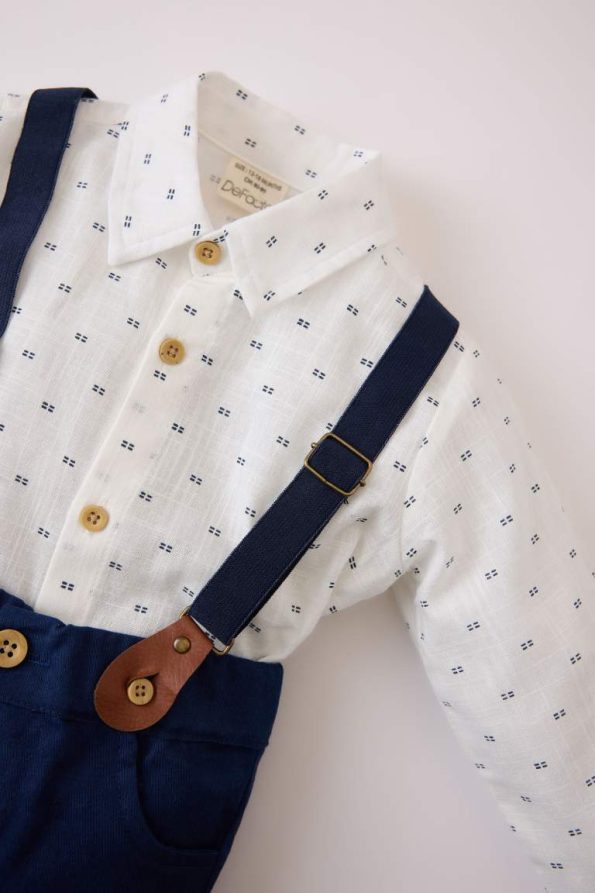 Boys' 3-Piece Outfit with Patterned Long Sleeve Shirt, Pants, and Suspender