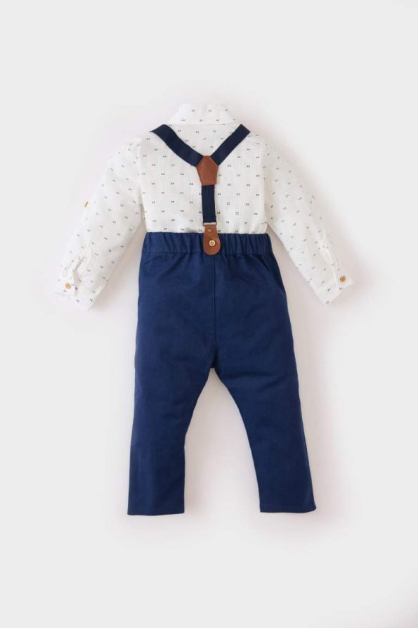 Boys' 3-Piece Outfit with Patterned Long Sleeve Shirt, Pants, and Suspender