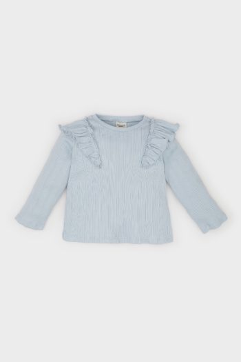 Girls' Long Sleeve Ruffled T-Shirt with Crew Neck