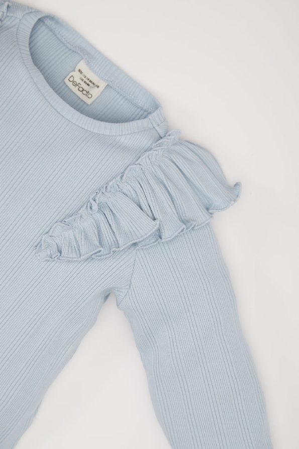 Girls' Long Sleeve Ruffled T-Shirt with Crew Neck
