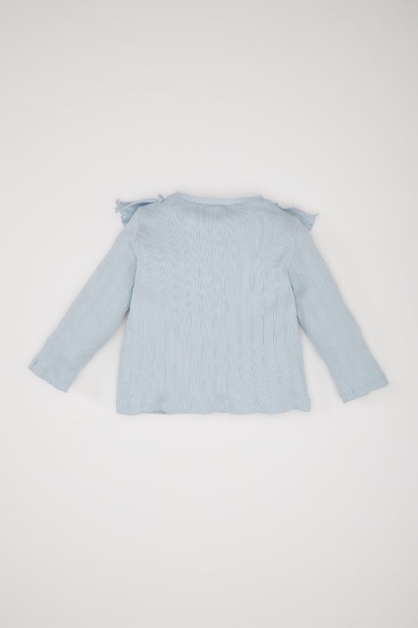 Girls' Long Sleeve Ruffled T-Shirt with Crew Neck