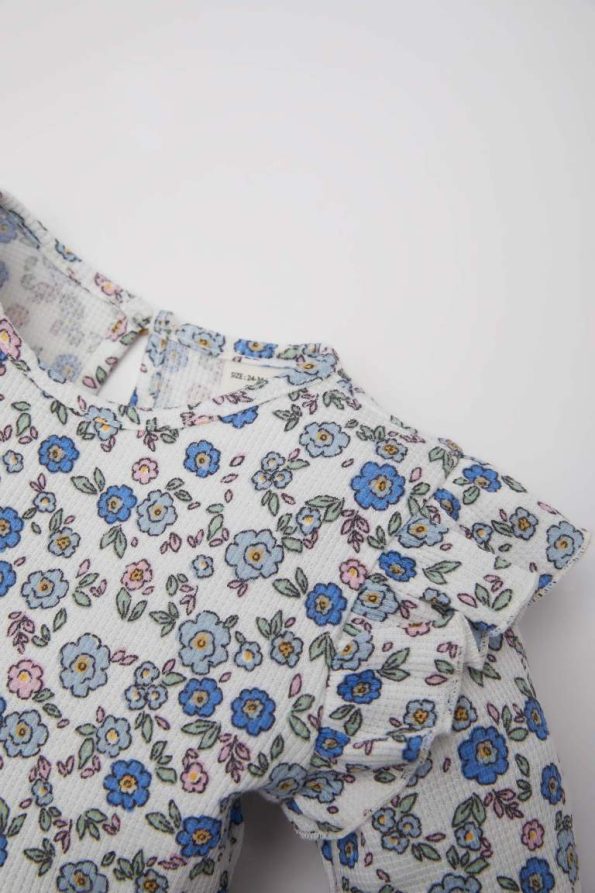 Girls' Floral Long Sleeve Waffle Dress