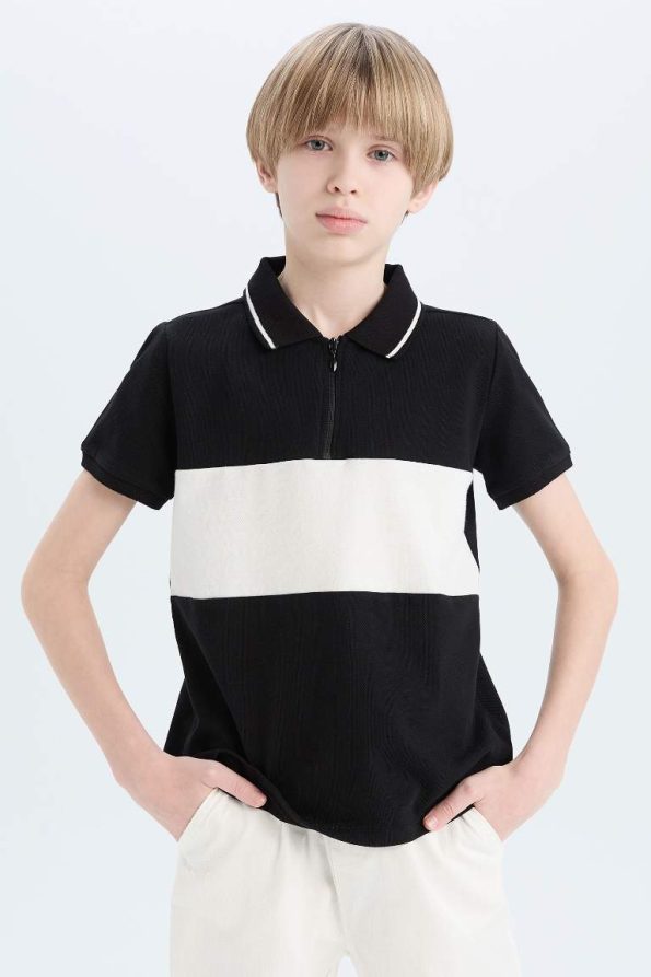 Boys' Color Block Polo Collar Short Sleeve T-Shirt